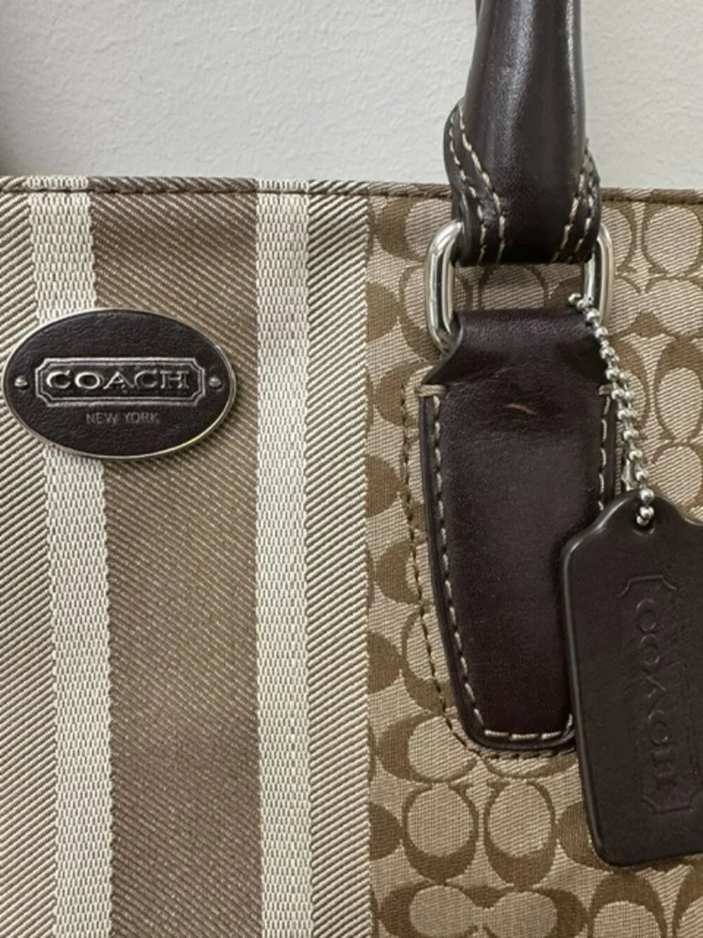 COACH 19915 Legacy Signature Stripe Candice Carryall Handbag Brown